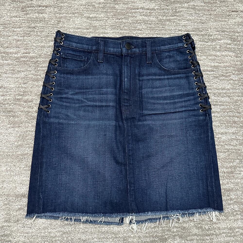 Hudson Lulu Skirt Womens 27 Blue Denim Lace Up Rock Goth Western Festival